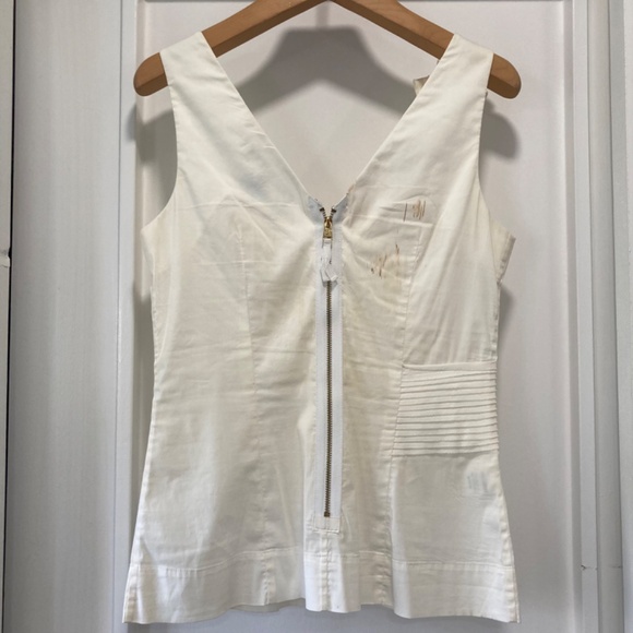 BCBG MaxAzria White Cotton V-Neck Bow Fitted Top Size XXS - Picture 8 of 13